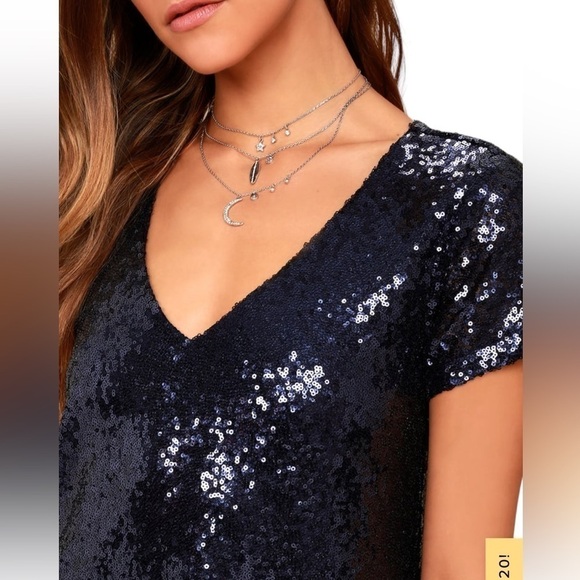 Lulus Light Up the Night Navy Blue Sequin Shift Dress XS - Picture 4 of 12